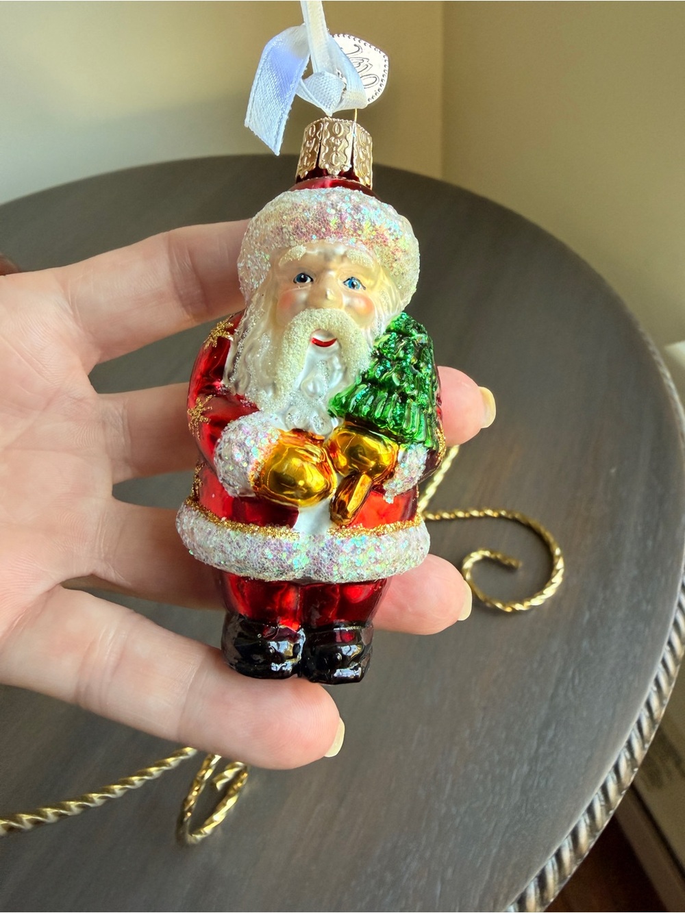 Old World Blown Glass Santa with Christmas Tree Ornament from Newlywed Set